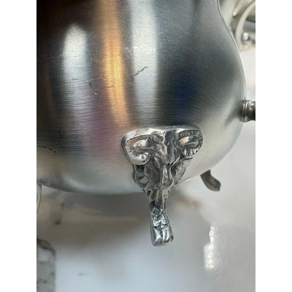 Boardman Pewter Tea Coffee‎ Set 3pc Rams Head Feet Teapot Sugar Creamer
